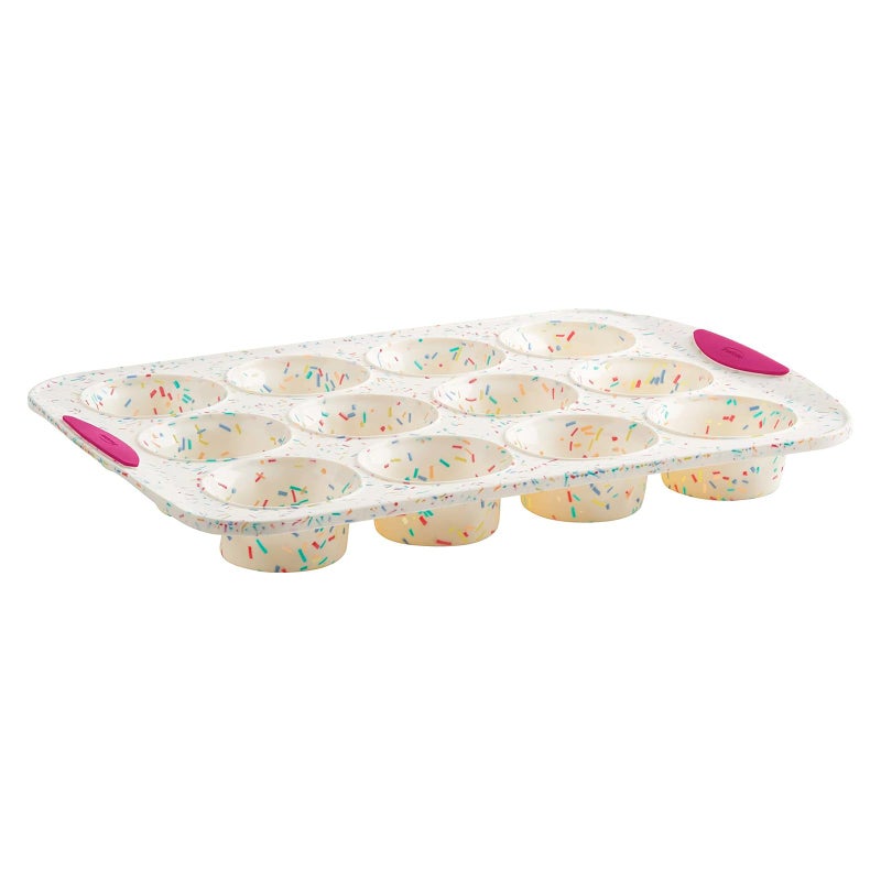 Trudeau Structured Silicone Muffin Pan, 12 Cup, Confetti/Fuschia - Image 1
